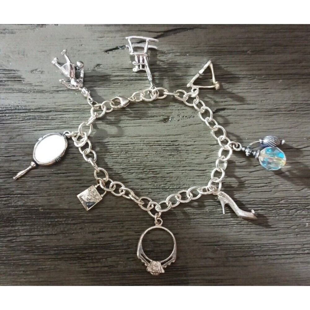 Sterling Silver Vintage Charm Bracelet Mirror Ring Perfume Bottle Sunglasses...